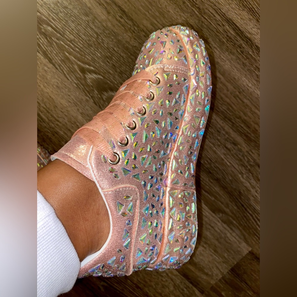 Pink Embellished Rhinestone Platform Sneakers - Picture 3 of 4
